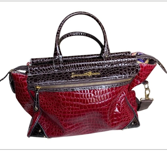 Samantha Brown Chic Burgundy Crocodile-Embossed Travel Bag - Picture 1 of 9